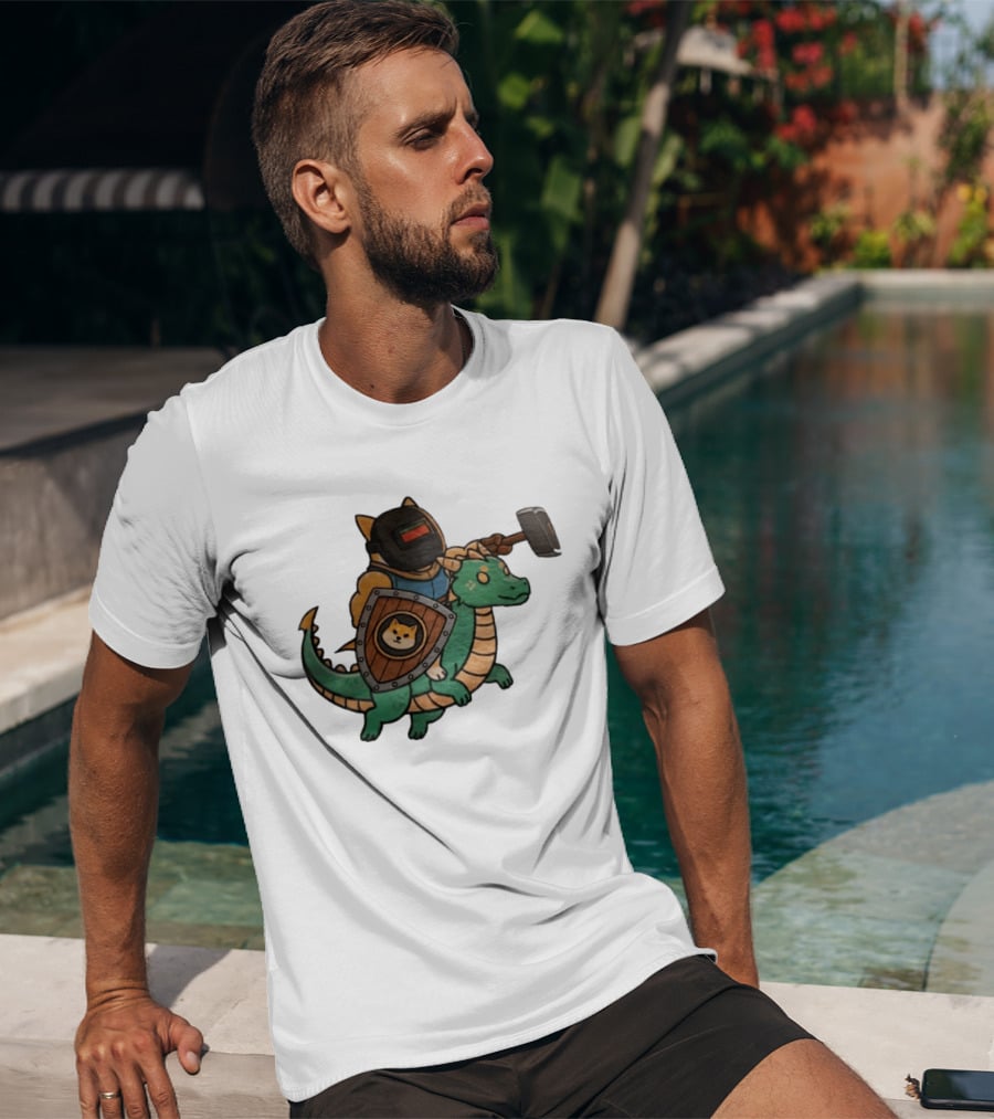 Doge Memes Warrior Dragon Ride Welding Mask Hammer And Shield T-Shirt