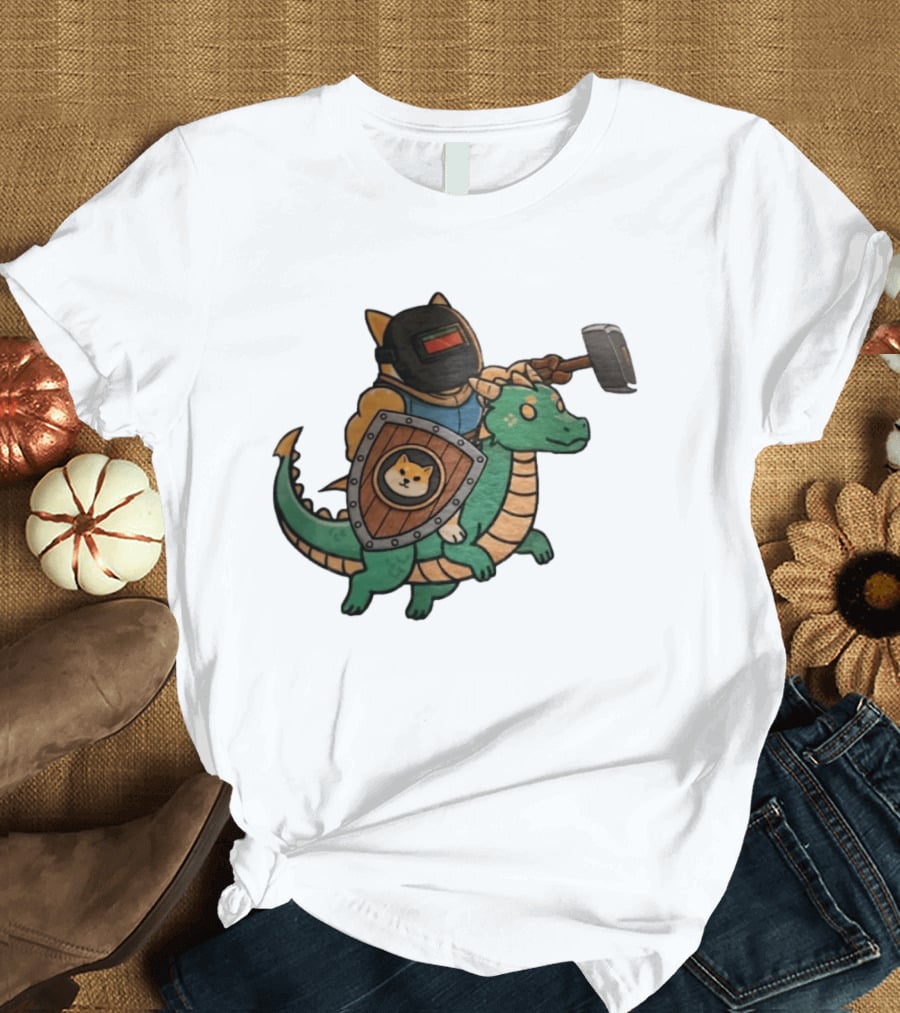 Doge Memes Warrior Dragon Ride Welding Mask Hammer And Shield T-Shirt
