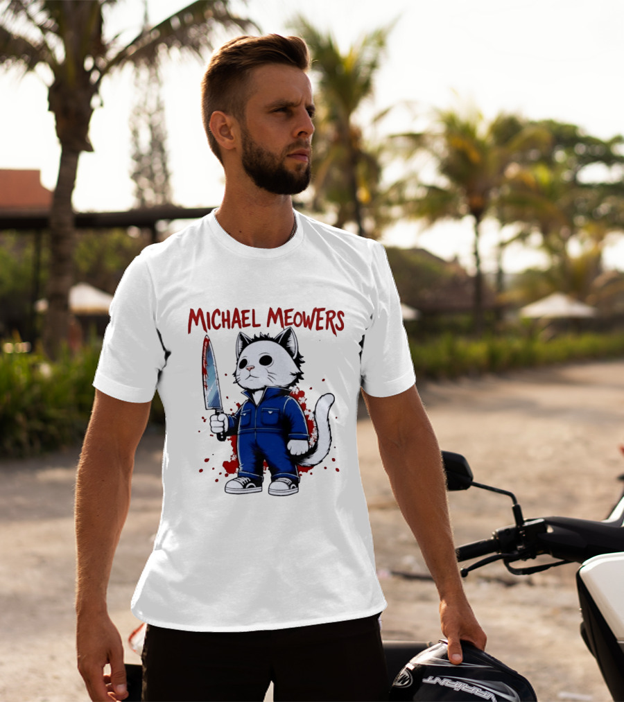 Michael Meowers Halloween Slasher Cat With Knife T-Shirt