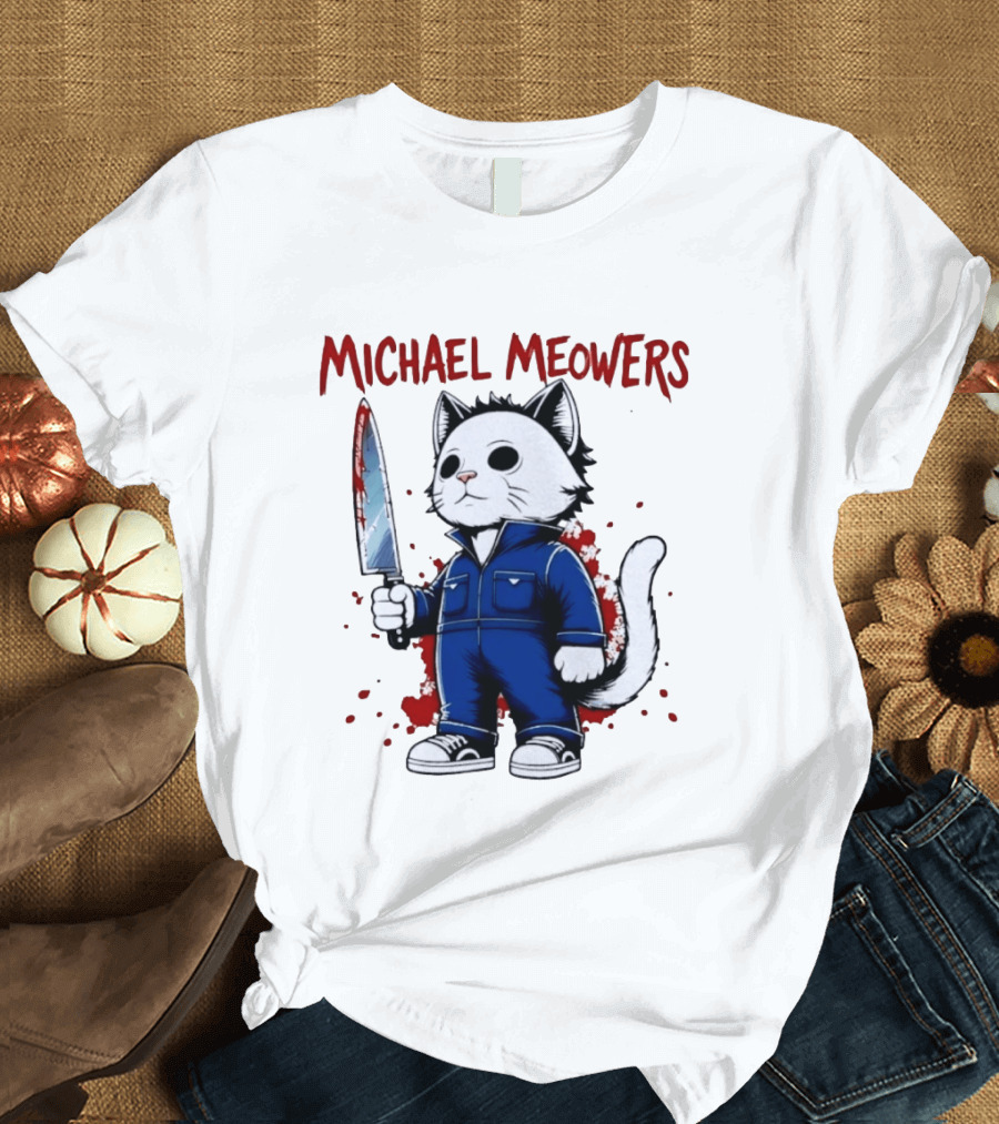Michael Meowers Halloween Slasher Cat With Knife T-Shirt