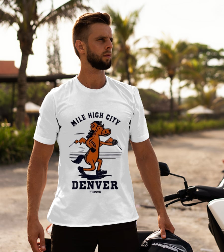 Mile High City Denver Broncos DNVR Retro Horse Running Football T-Shirt