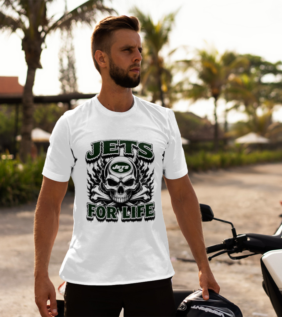 New York Jets Skull And Crossbones For Life Fan Gear T-Shirt