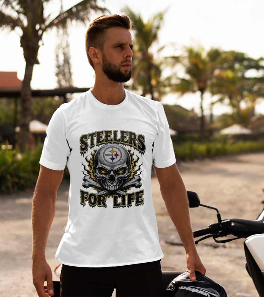 Pittsburgh Steelers Skull For Life Football Fanatic T-Shirt