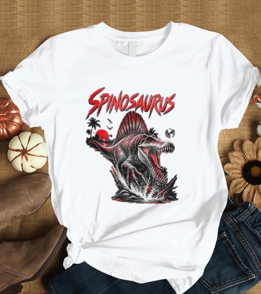 Spinosaurus Late Cretaceous 112 93 Million Years Ago Apex Predator Dinosaur Tropical Scene T-Shirt