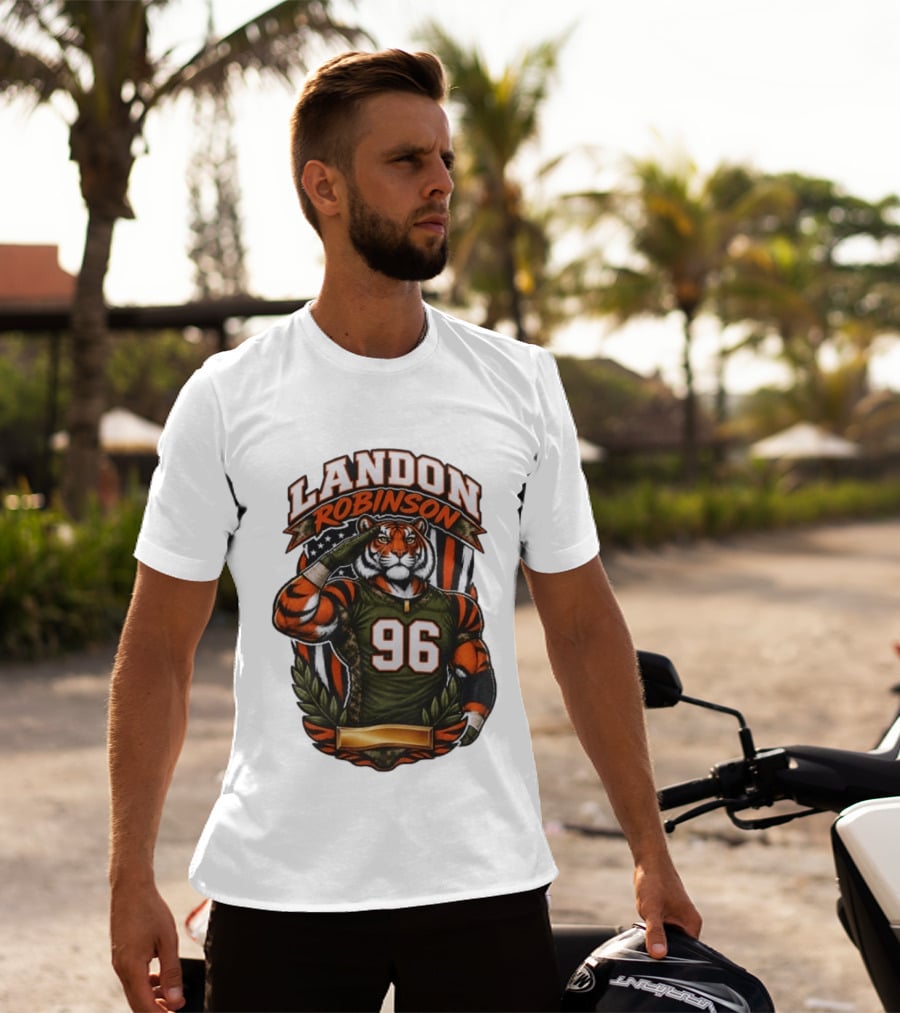 Landon Robinson 96 Tiger American Flag Salute T-Shirt