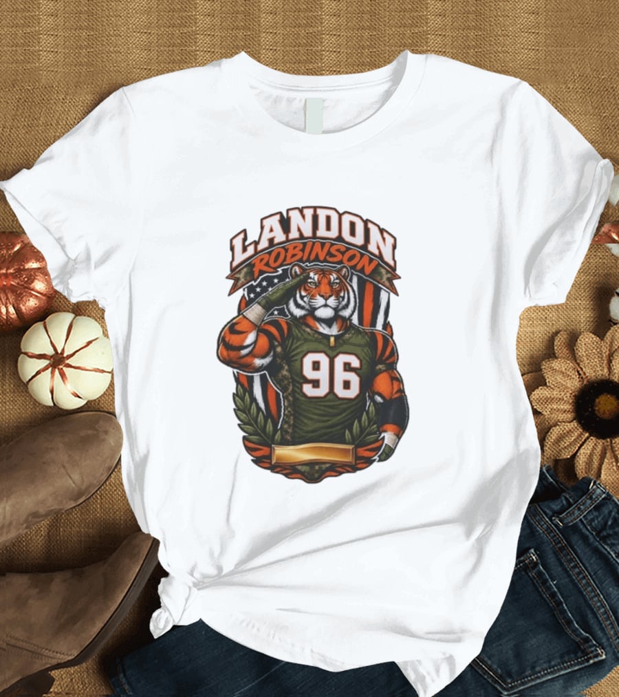 Landon Robinson 96 Tiger American Flag Salute T-Shirt