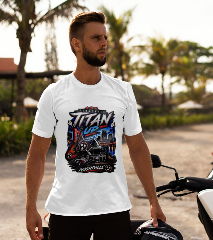 Tennessee Titan Up Football Helmet Guitar Nashville Skyline Titans T-Shirt
