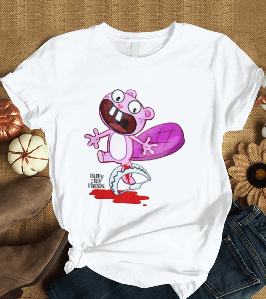 Toothy Happy Tree Friends Cartoon Beaver Stuck In Bear Trap T-Shirt