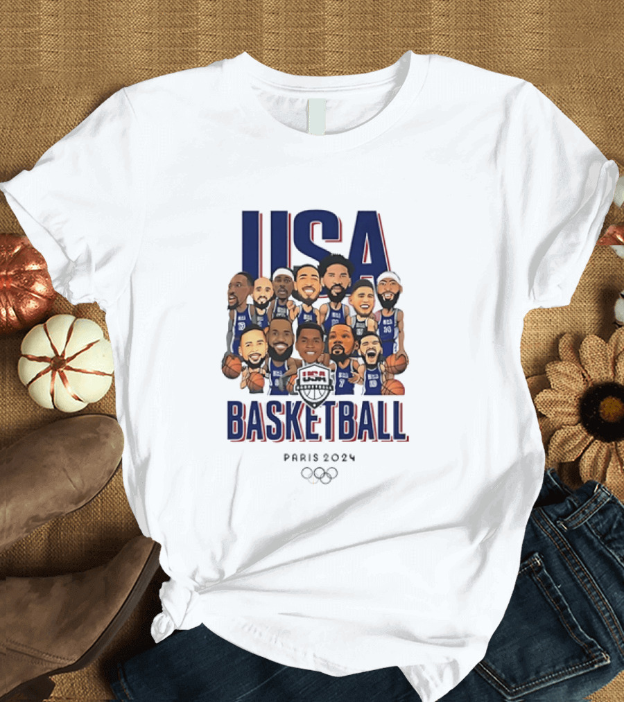 USA Basketball Team Paris 2024 Caricature Olympics T-Shirt