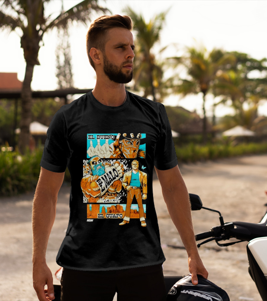 AEW El Bueno El Malo El Guapo Wrestling Comic T-Shirt
