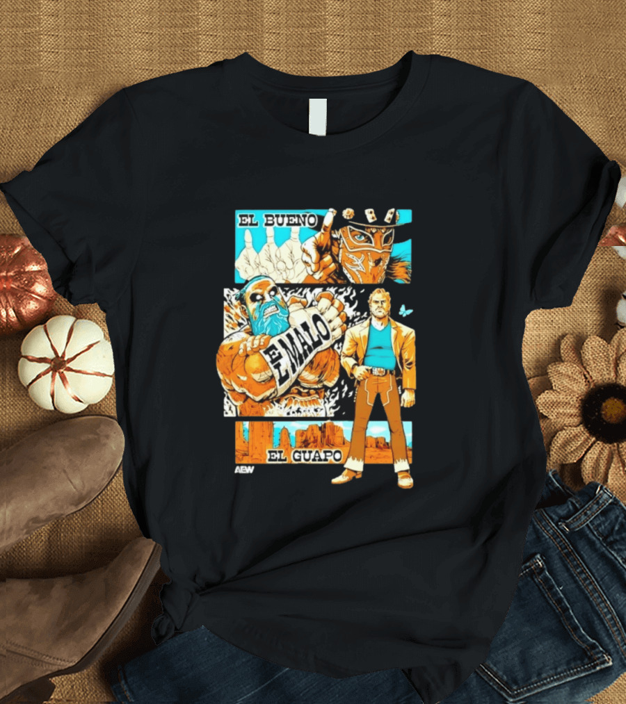 AEW El Bueno El Malo El Guapo Wrestling Comic T-Shirt