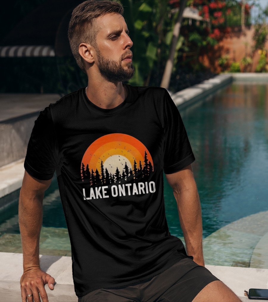 Lake Ontario Sunset Forest Birds Nature Scene With Orange Yellow Gradient T-Shirt