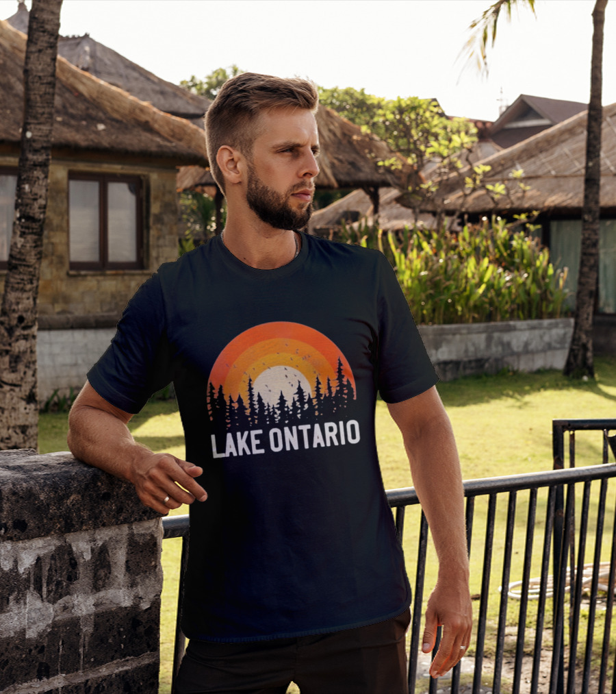 Lake Ontario Sunset Forest Birds Nature Scene With Orange Yellow Gradient T-Shirt