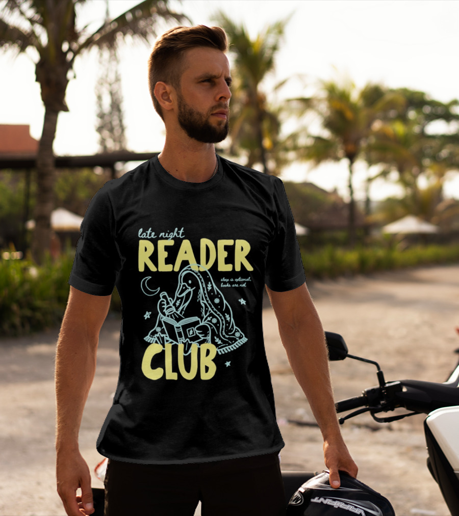 Late Night Reader Club Penguin Reading Moon Stars Sleep Is Optional Books Are Not T-Shirt