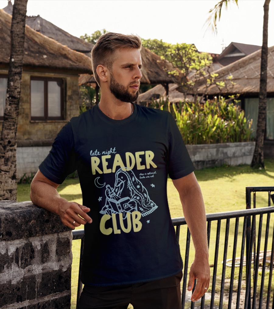 Late Night Reader Club Penguin Reading Moon Stars Sleep Is Optional Books Are Not T-Shirt