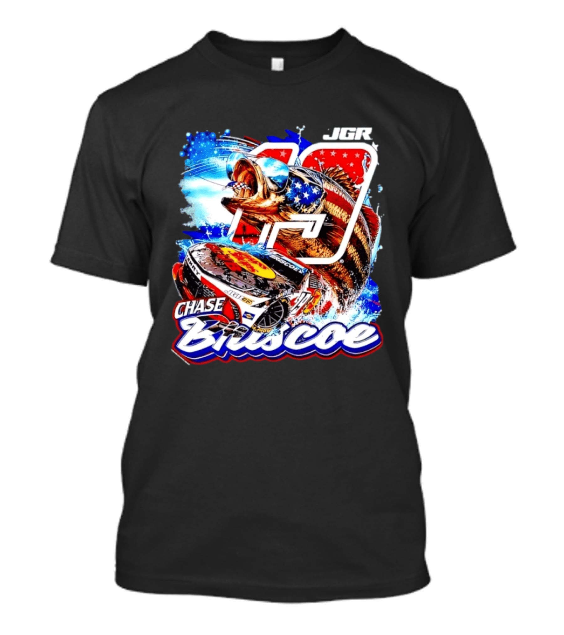 Chase Briscoe 19 JGR NASCAR Bass Pro Shops American Flag Racing Fish T-Shirt