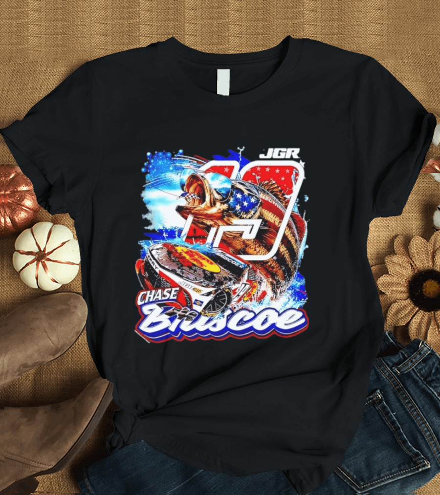 Chase Briscoe 19 JGR NASCAR Bass Pro Shops American Flag Racing Fish T-Shirt