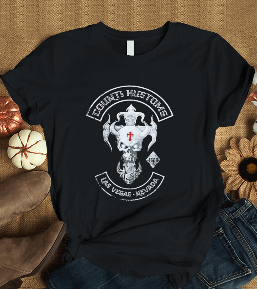 Count's Kustoms Las Vegas Nevada Skull With Cross 1669 T-Shirt