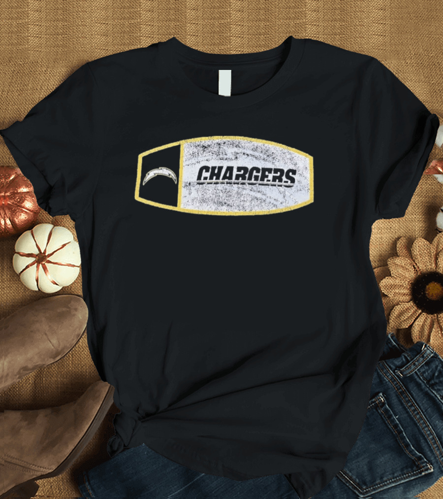Los Angeles Chargers Distressed Look With Iconic Bolt Border T-Shirt