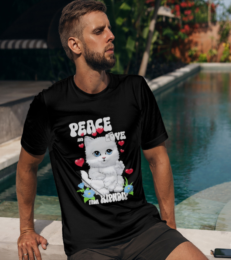 Peace And Love Ripndip Cat Kitten Hearts And Flowers T-Shirt