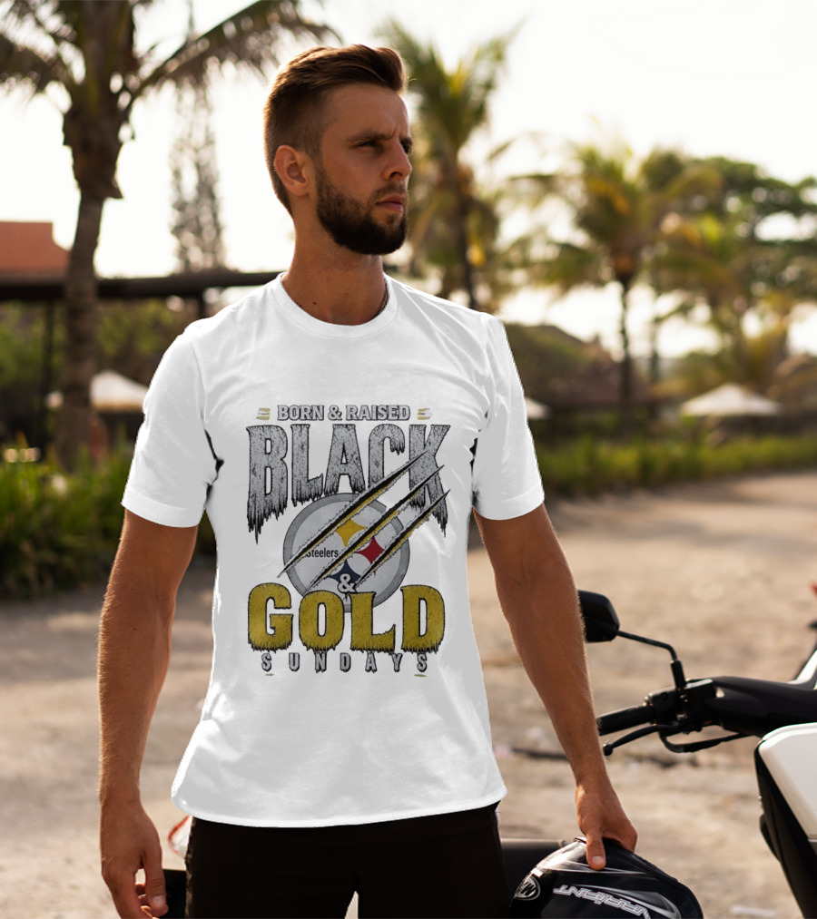 Born And Raised Pittsburgh Steelers Black Gold Sundays T-Shirt