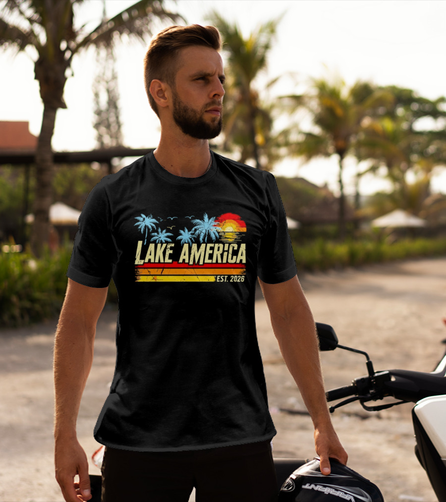 Lake America Sunset Palms Vintage Est 2026 T-Shirt