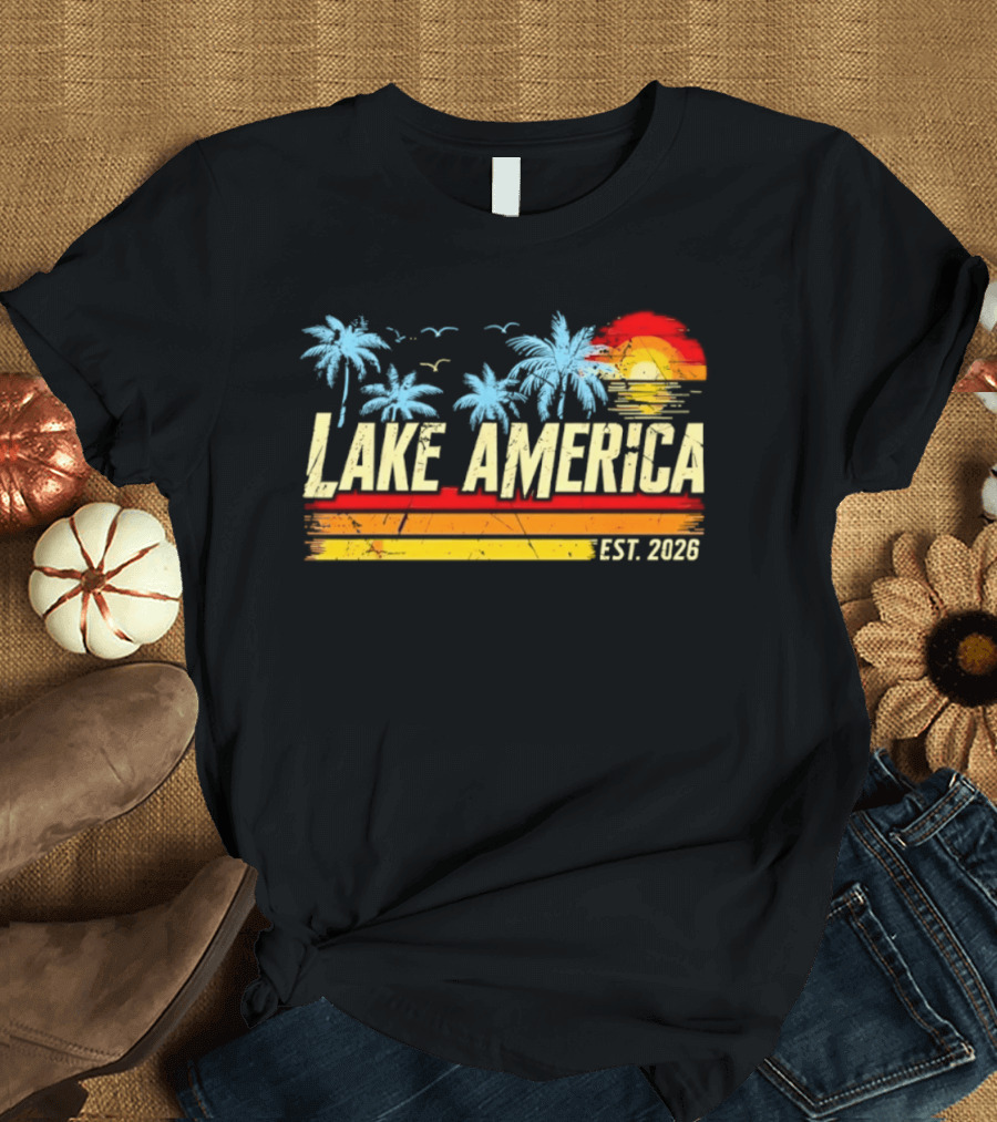 Lake America Sunset Palms Vintage Est 2026 T-Shirt