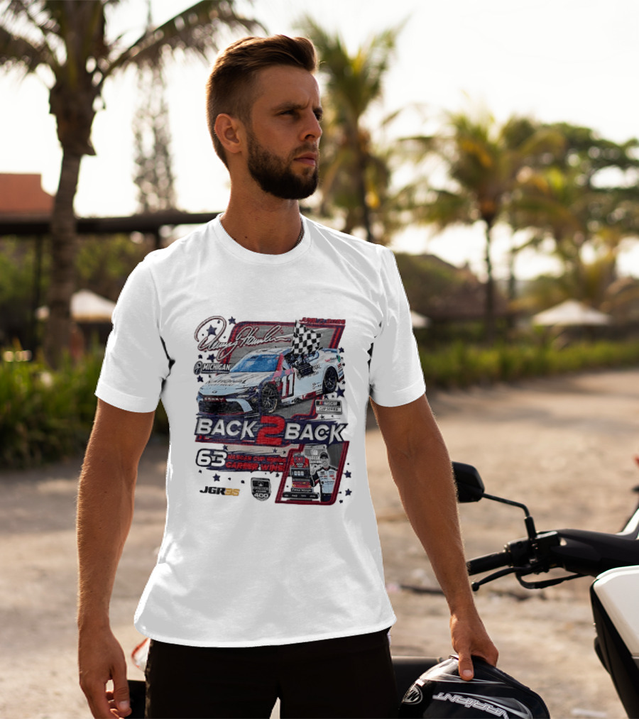 Denny Hamlin 60 NASCAR Cup Series Career Wins Back 2 Back Joe Gibbs Racing Michigan International Speedway NASCAR Cup Series Firekeepers Casino 400 T-Shirt