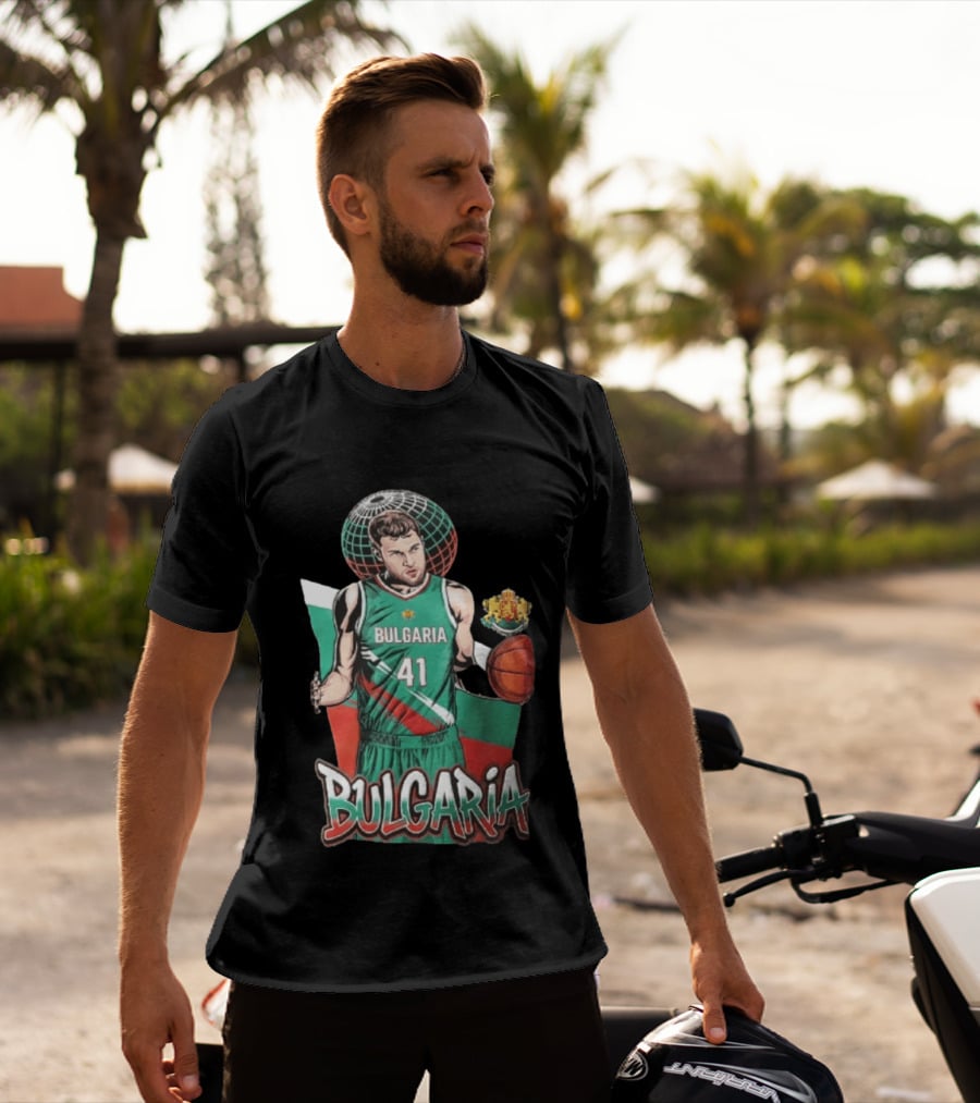 Bulgaria 41 Basketball Player Caricature Holding Ball Globe T-Shirt