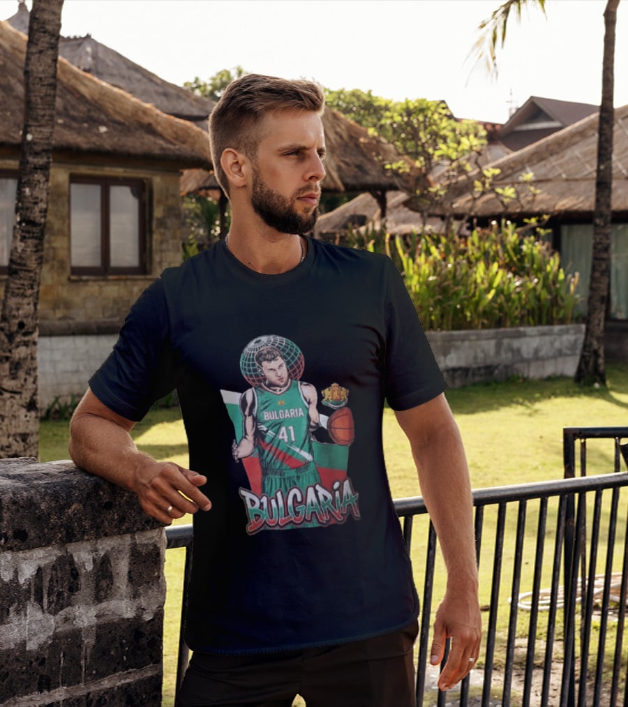 Bulgaria 41 Basketball Player Caricature Holding Ball Globe T-Shirt