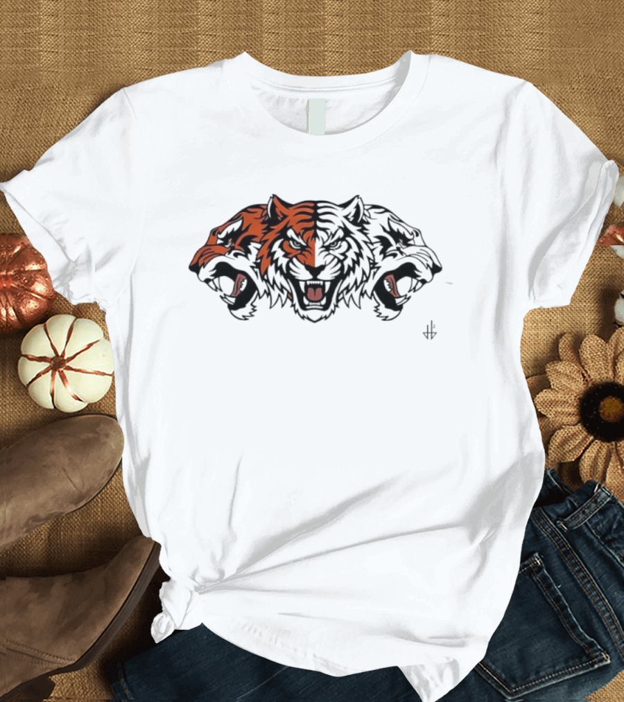 Three Headed Tiger Big Cat Fierce Roaring Trio T-Shirt