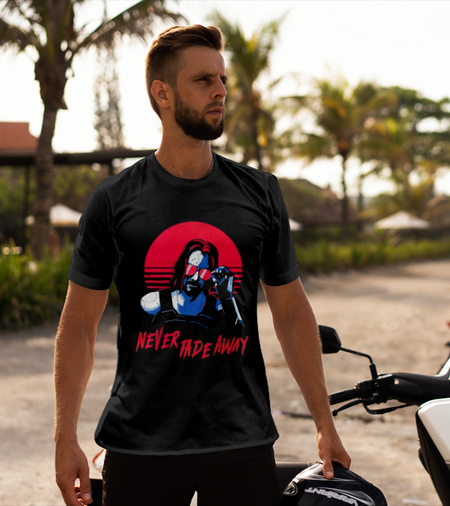 Johnny Silverhand Never Fade Away Retro Red Sun Glasses T-Shirt