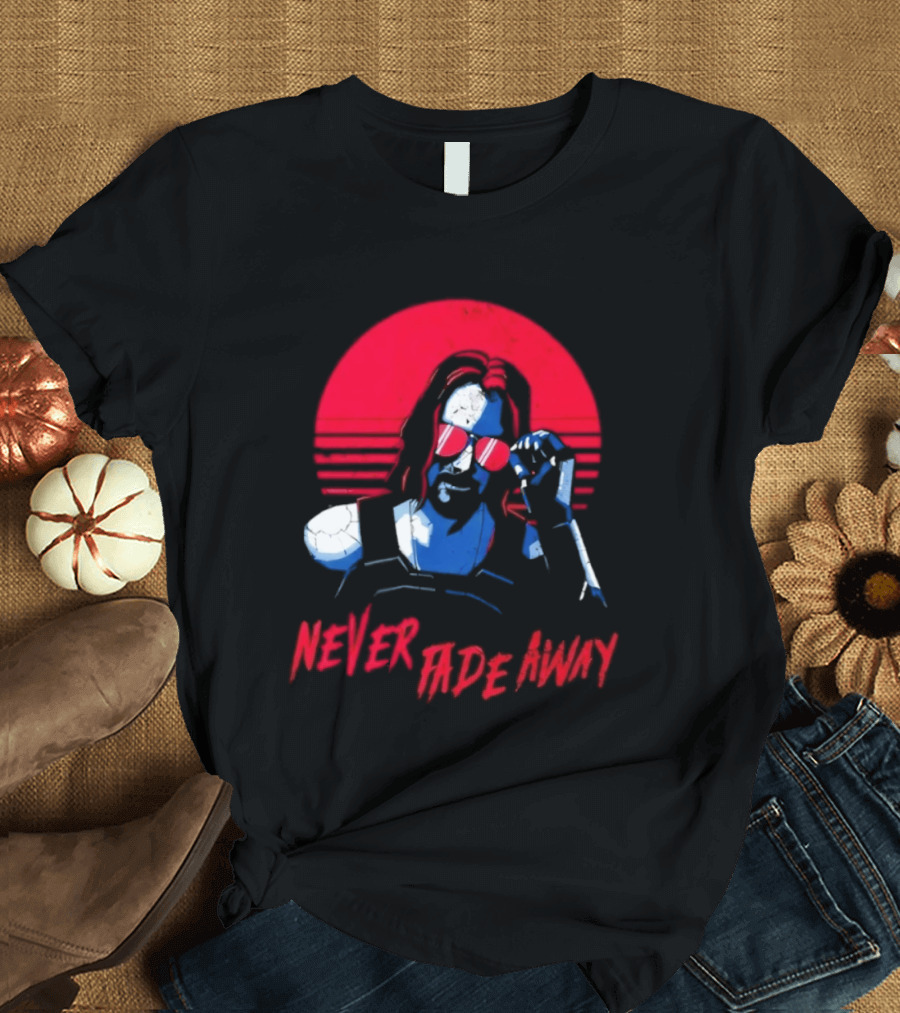 Johnny Silverhand Never Fade Away Retro Red Sun Glasses T-Shirt