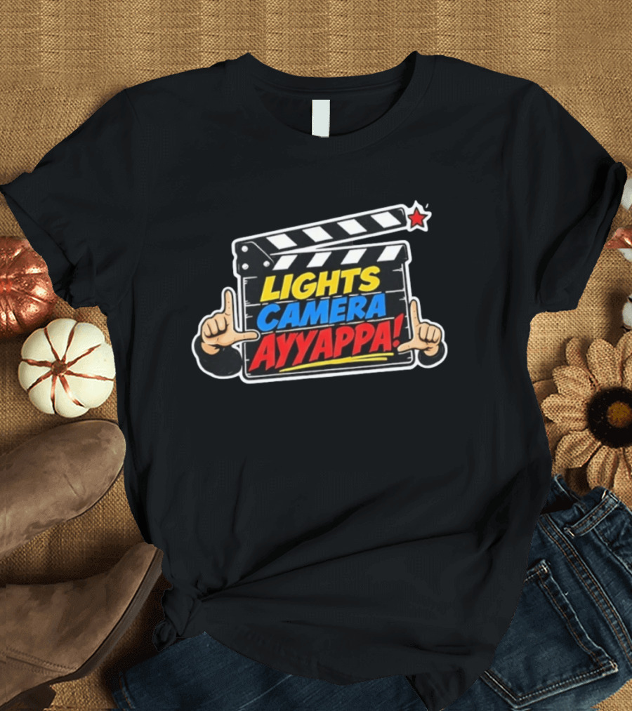 Lights Camera Ayyappa Clapperboard Theme With Film T-Shirt