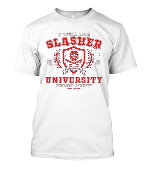 Crystal Lake Slasher University Estd 1980 Wessex County New Jersey Crest T-Shirt