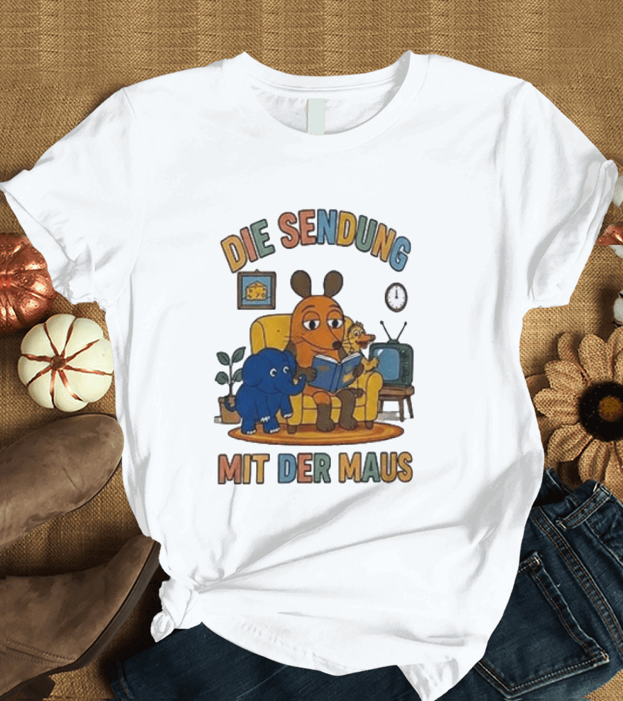 Die Sendung Mit Der Maus Cartoon Maus Ente Elefant Lesen Sitzung Wohnzimmeruhr T-Shirt
