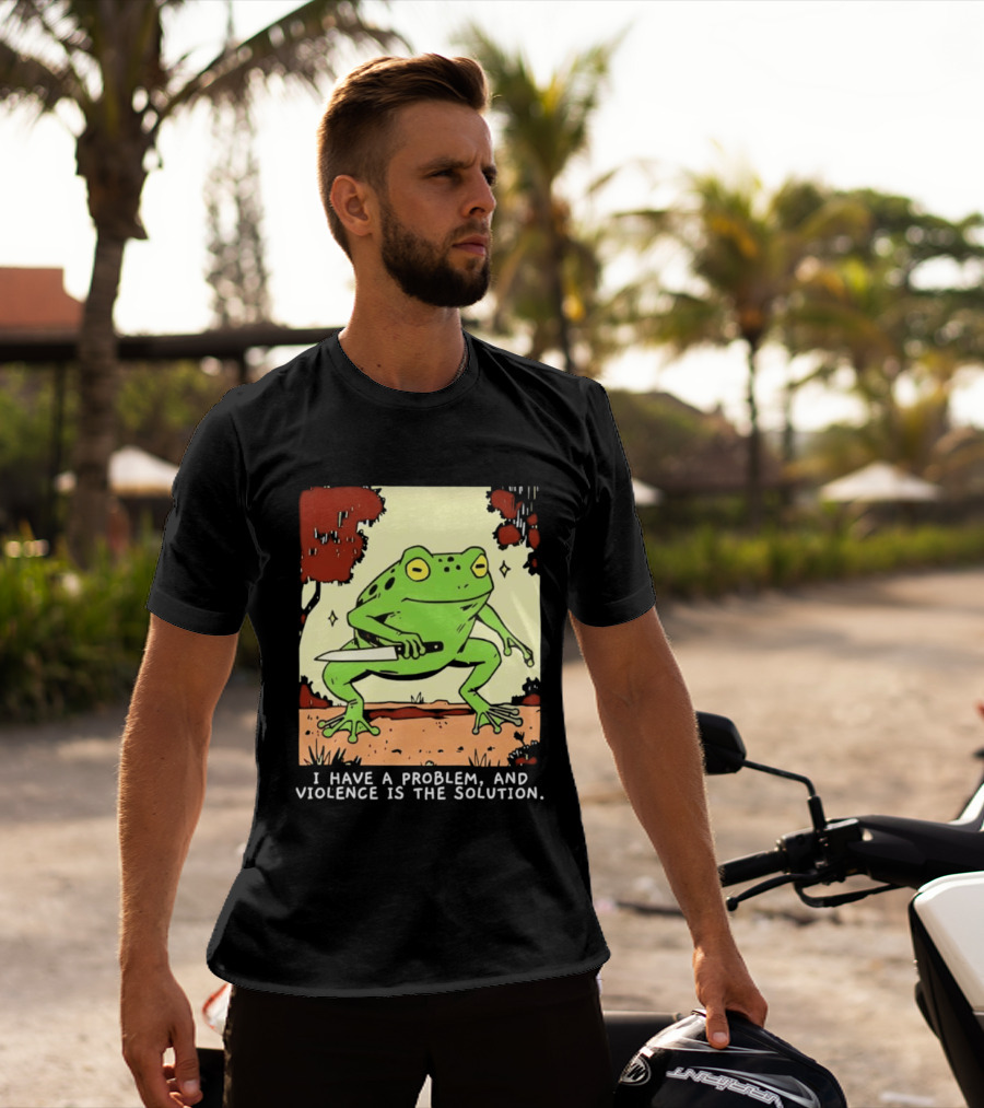 Frog Holding Knife Problem And Violence Solution T-Shirt