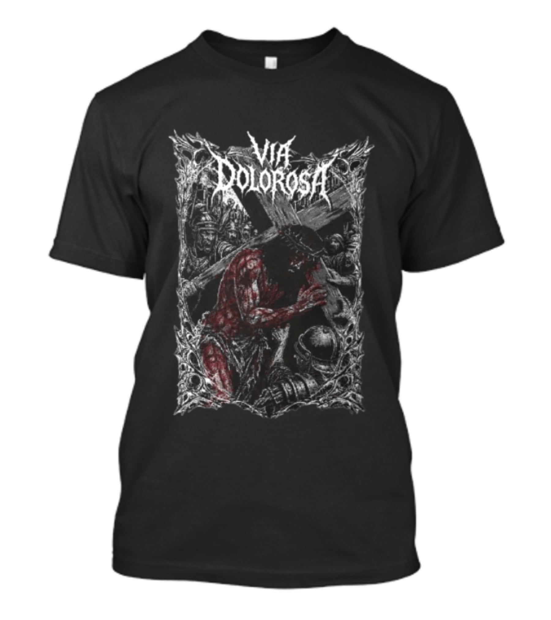 Via Dolorosa Jesus Christ Carrying Cross With Blood And Roman Soldiers T-Shirt