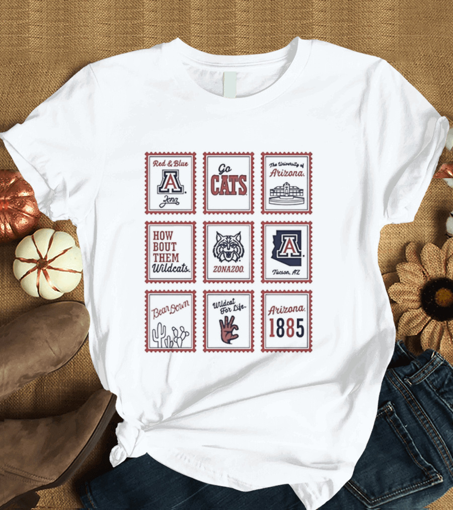 Arizona Wildcats Bear Down University Collection Go Cats Stamp Arizona 1885 Wildcats T-Shirt