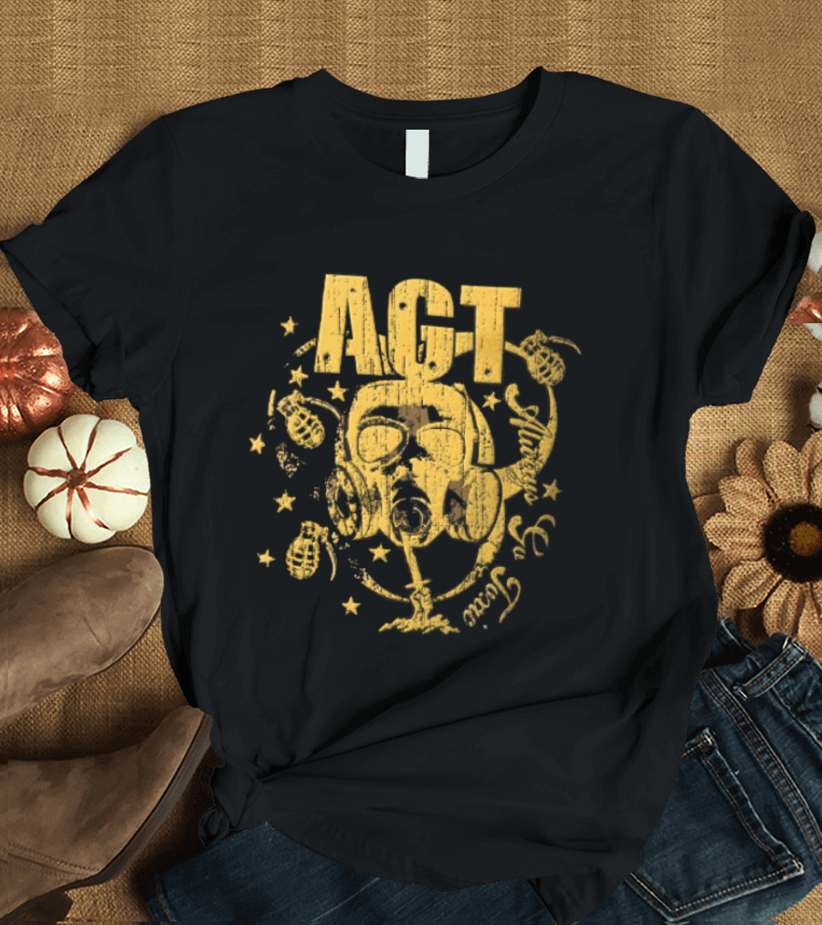 AGT Distressed Gas Mask Grenades Biohazard Stars T-Shirt