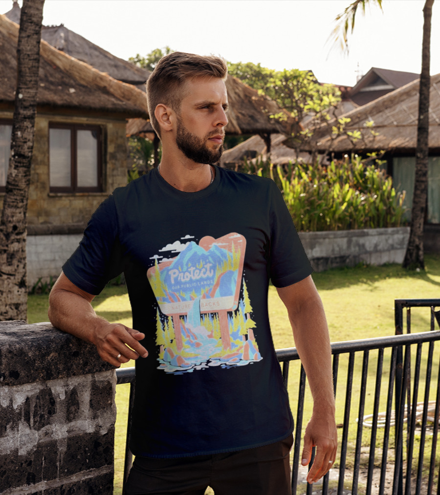 Protect Our Public Lands Nature Backs Mountain Waterfall Forest Scene T-Shirt