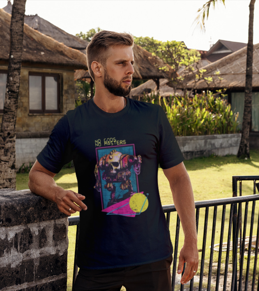 Black Magic Creative Store BMC No Gods No Masters Skull Robot T-Shirt