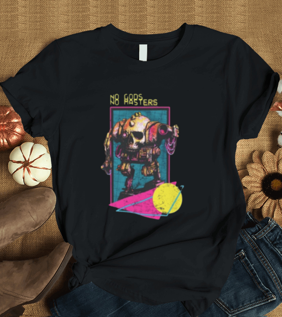 Black Magic Creative Store BMC No Gods No Masters Skull Robot T-Shirt