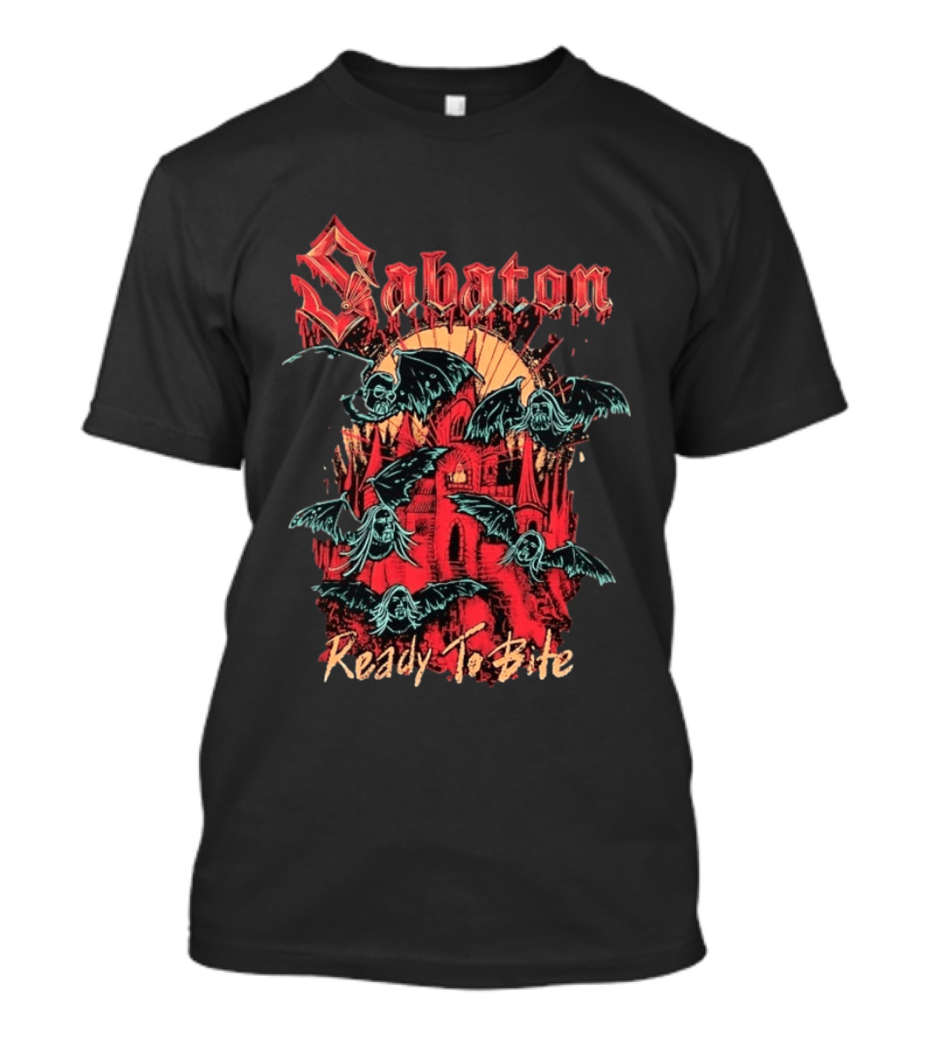 Sabaton Ready To Bite Heavy Metal Band Vampire Bats Castle T-Shirt