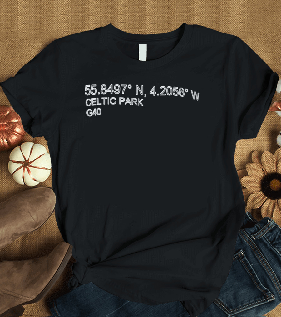 Celtic Park Coordinates 55.8497° N 4.2056° W G40 Glasgow Football Stadium T-Shirt