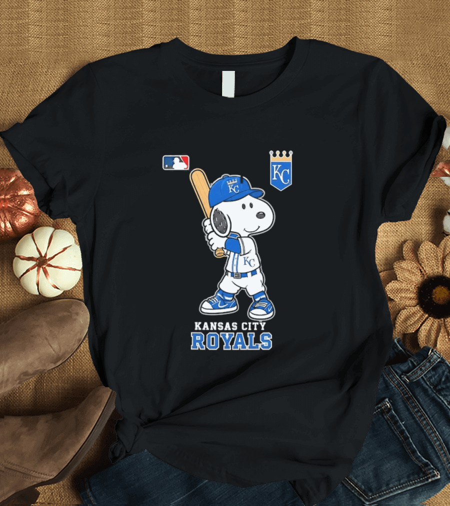 Snoopy Wearing Kansas City Royals Baseball Jersey Player MLB T-Shirt