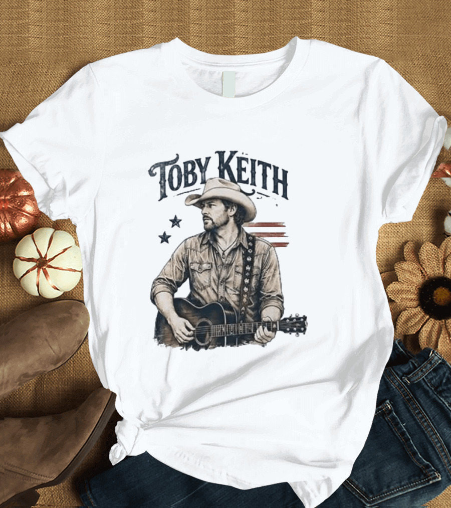 Toby Keith Raised Country Live Proud Guitar Cowboy Hat Stars Stripes T-Shirt