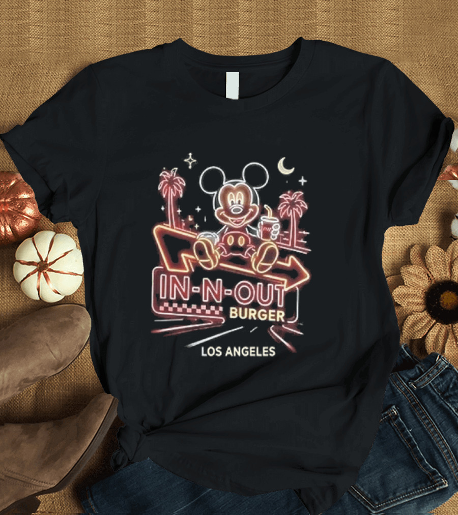Mickey Mouse In N Out Burger Neon Los Angeles Palm Trees T-Shirt