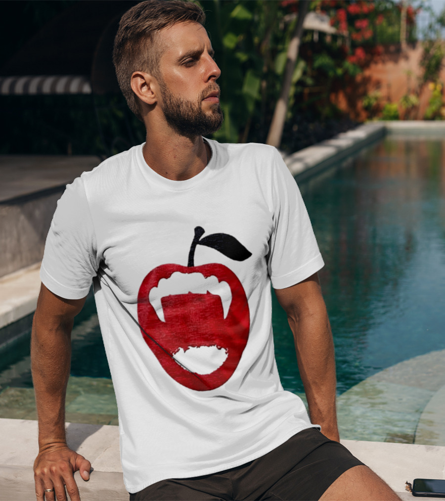 Red Apple Vampire Fangs Halloween Cutout T-Shirt