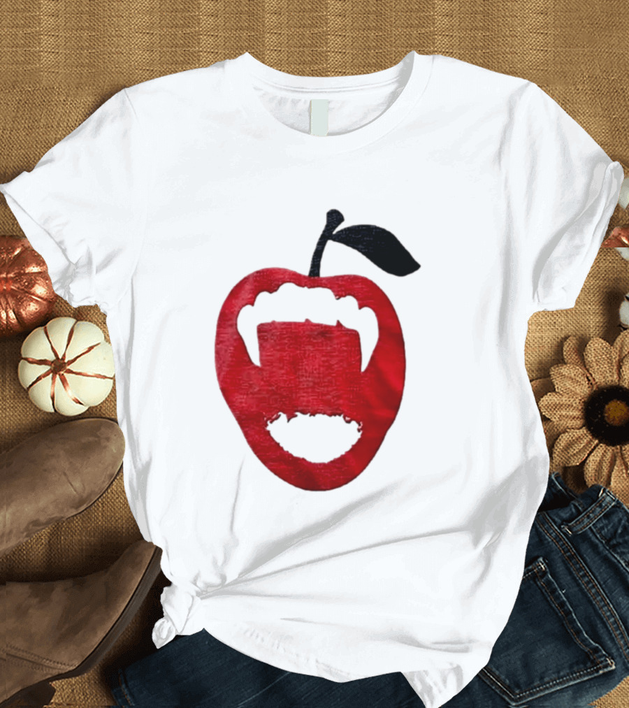 Red Apple Vampire Fangs Halloween Cutout T-Shirt